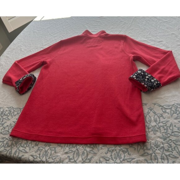 Orvis Women XL Pullover 1/4 Zip Rib Knit Sweater Coral Pullover Floral Flip Cuff - Picture 11 of 16